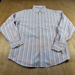 Cremieux Classics Seersucker Striped Button Down Shirt Men’s L Cotton